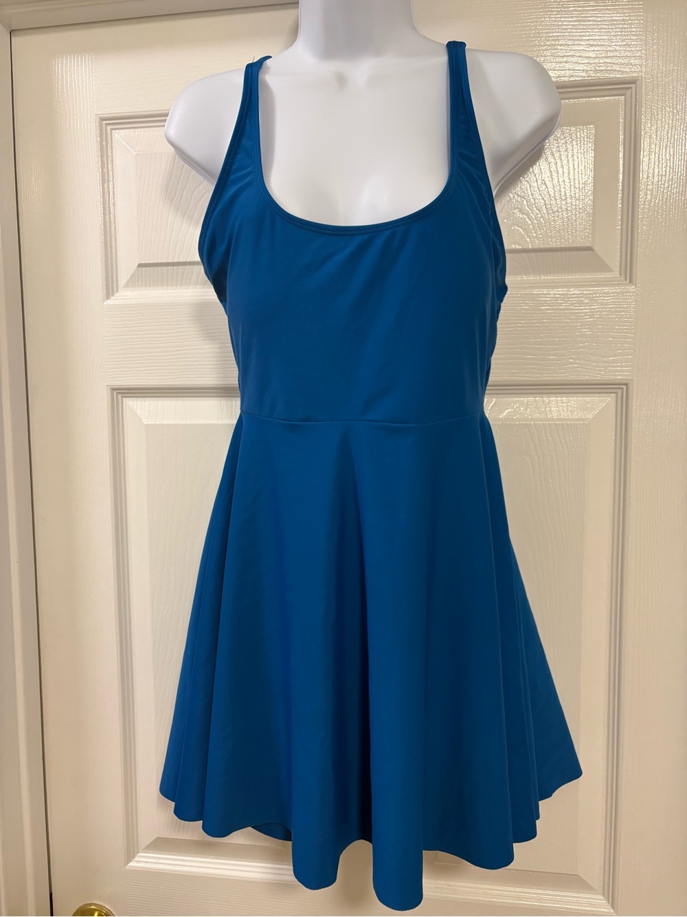 B2prity has royal blue swim dress with built in shorts, breast pads, like new